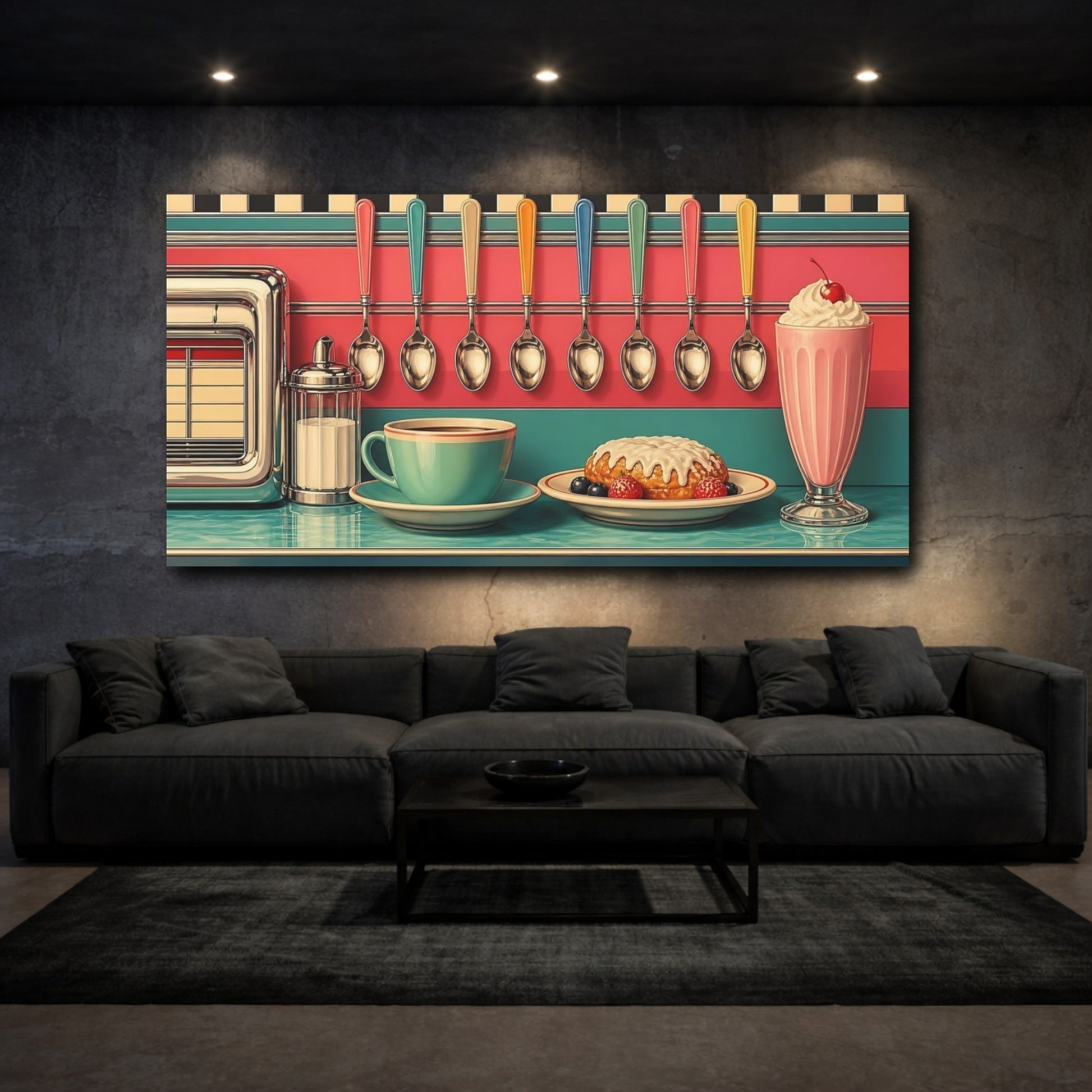 Mockup 3. Vintage Diner Breakfast Retro Diner shown as canvas print