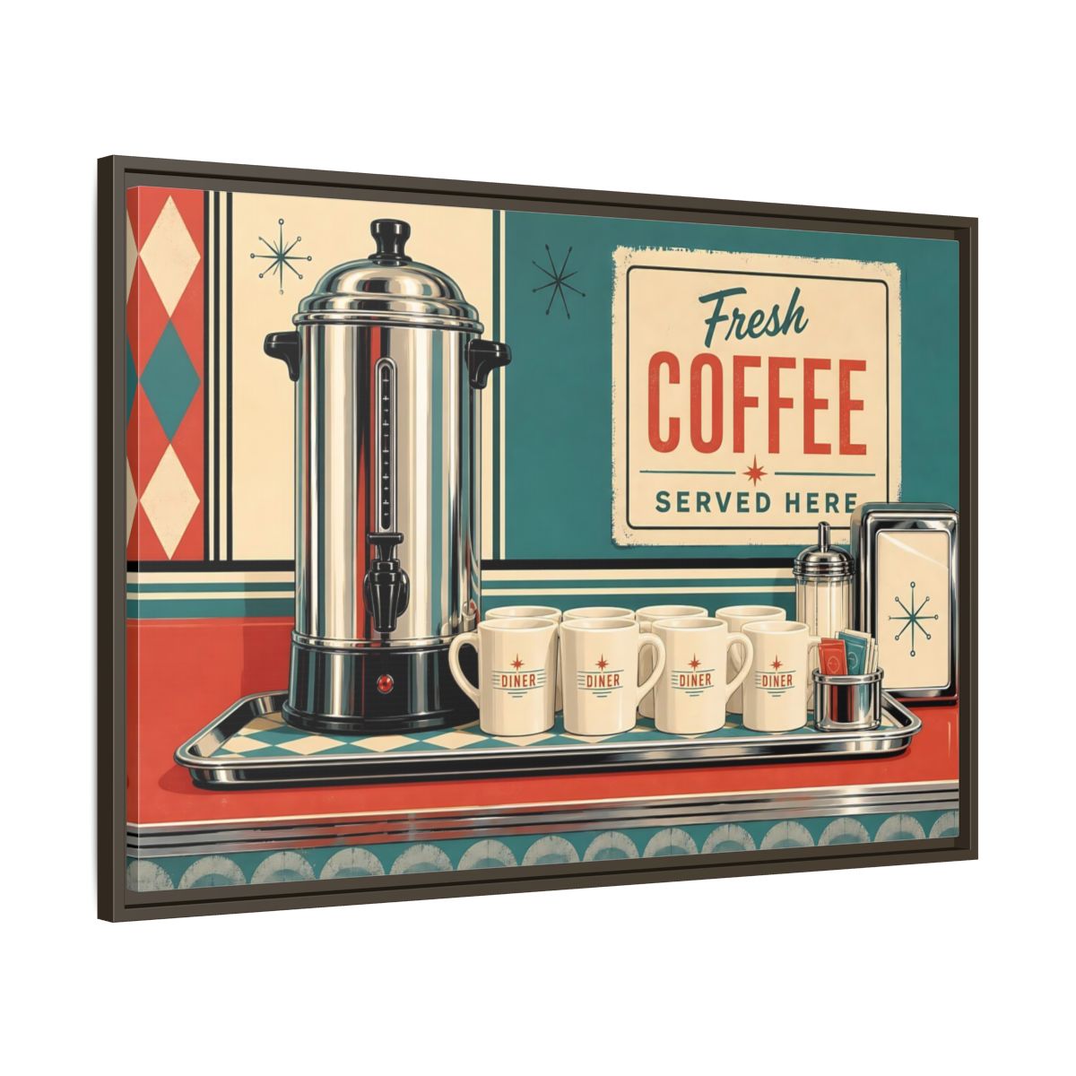Main Mockup. Vintage Diner Coffee Retro Diner Coffee shown as stretched canvas wall art