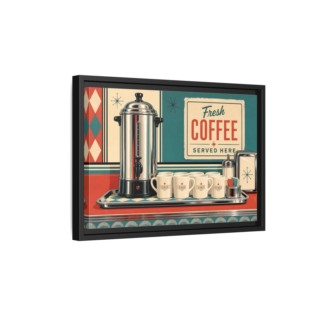 Side Mockup 6. Vintage Diner Coffee Retro Diner Coffee shown as stretched canvas wall art