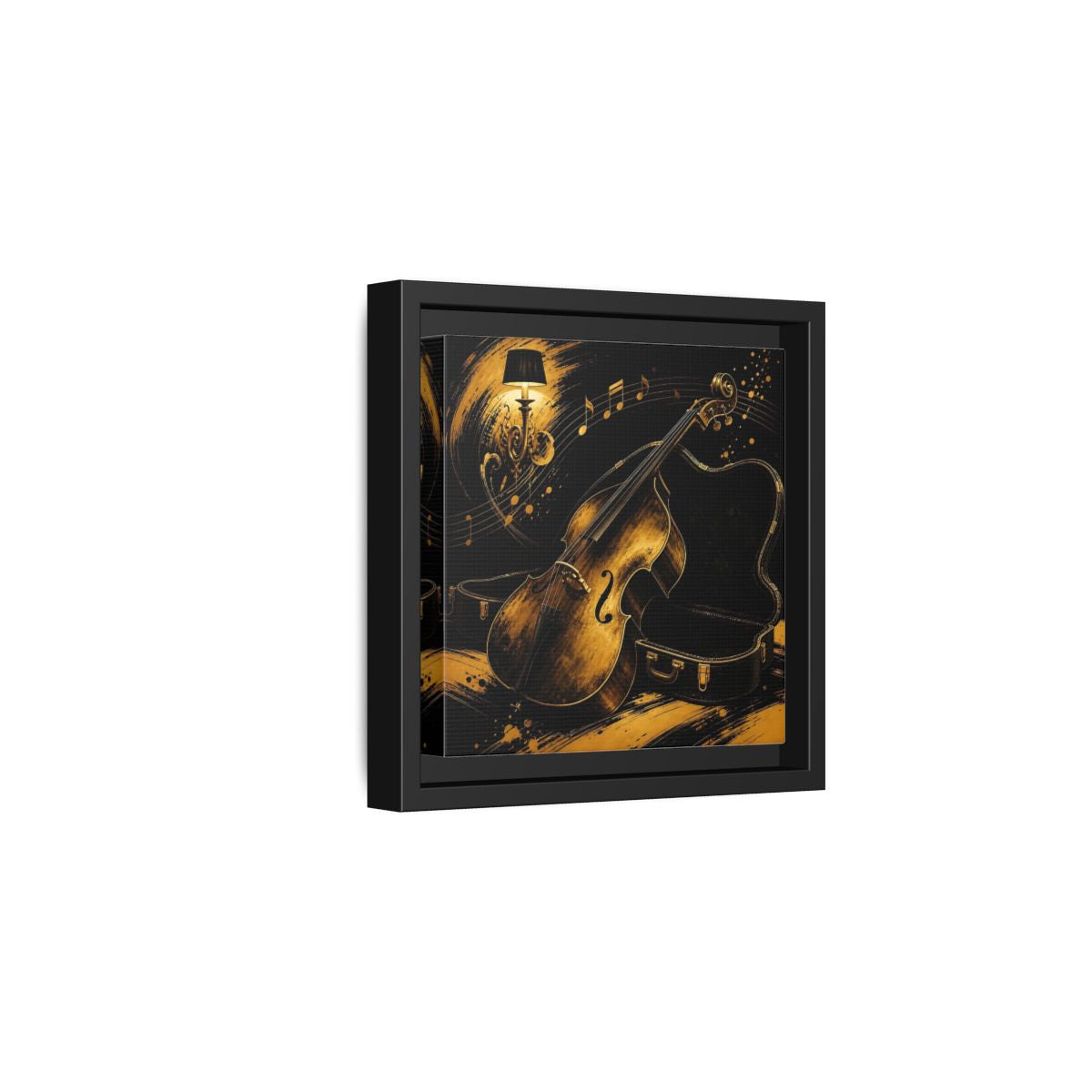 Side Mockup 3. Vintage Double Bass Gold Double Bass shown as framed canvas print