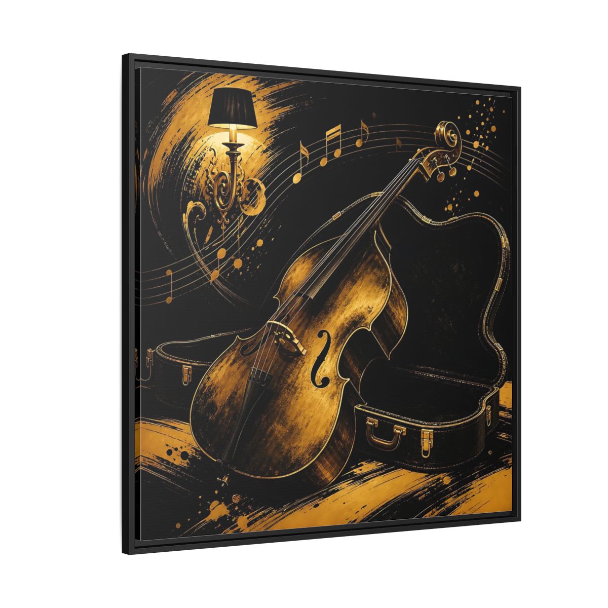 Side Mockup 6. Vintage Double Bass Gold Double Bass shown as framed canvas print