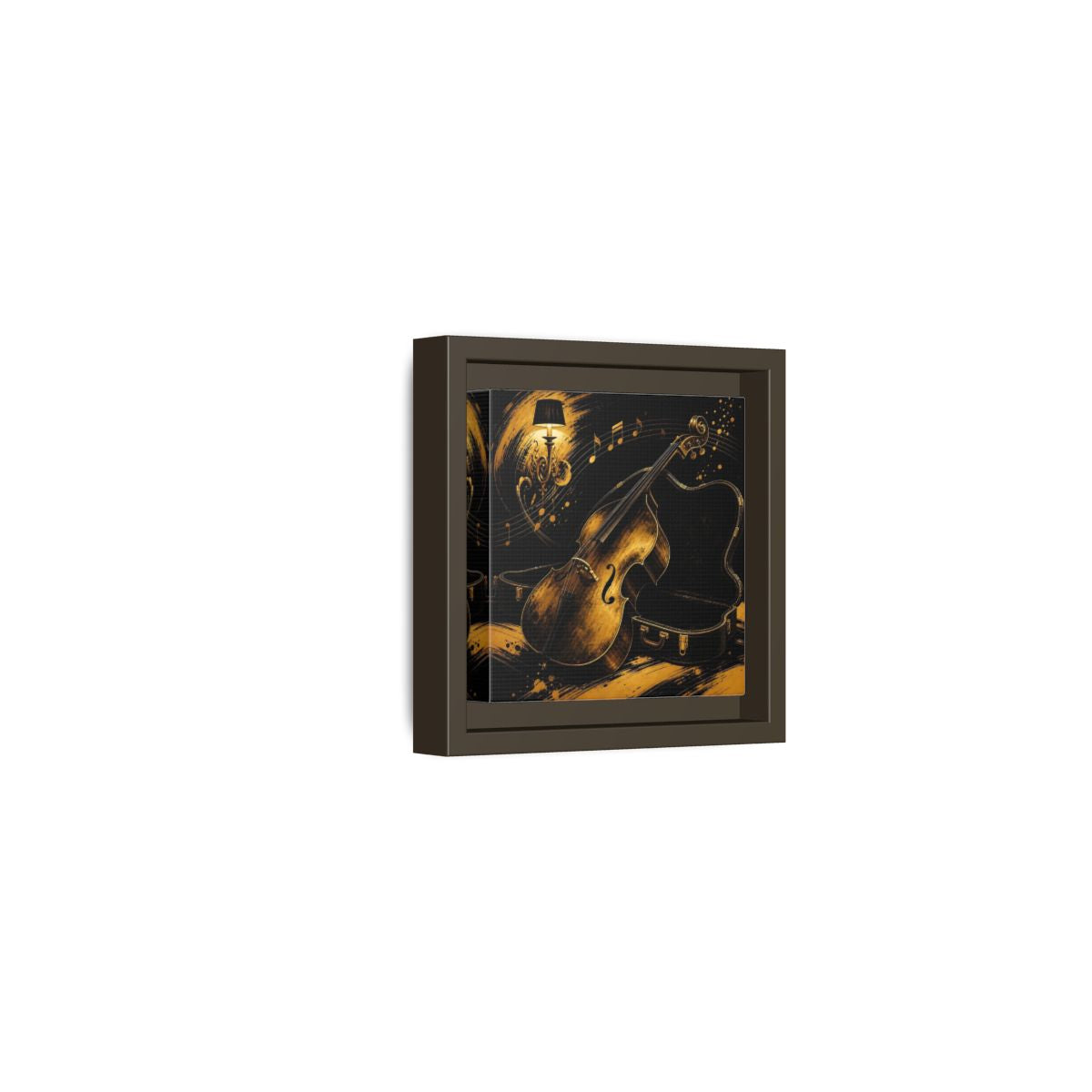 Side Mockup 23. Vintage Double Bass Gold Double Bass shown as framed canvas print