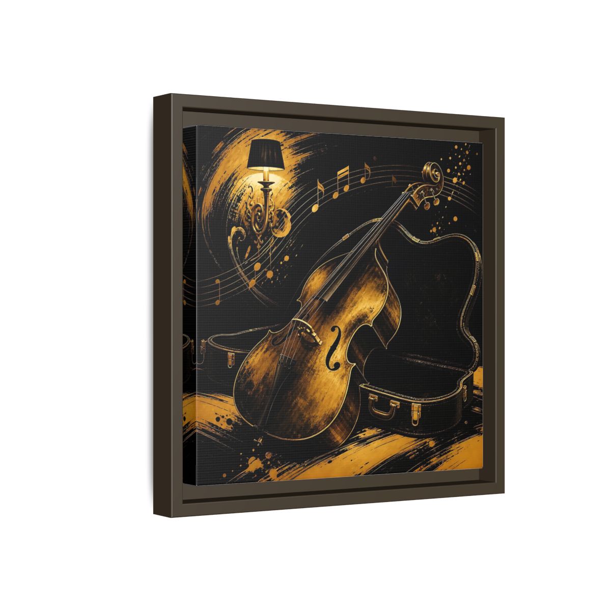 Side Mockup 17. Vintage Double Bass Gold Double Bass shown as framed canvas print