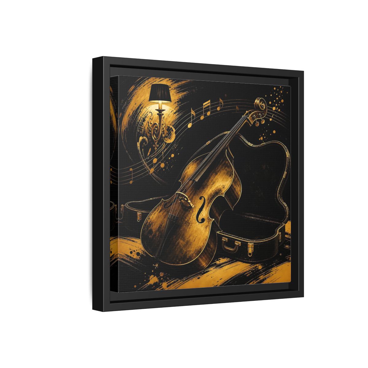Side Mockup 18. Vintage Double Bass Gold Double Bass shown as framed canvas print