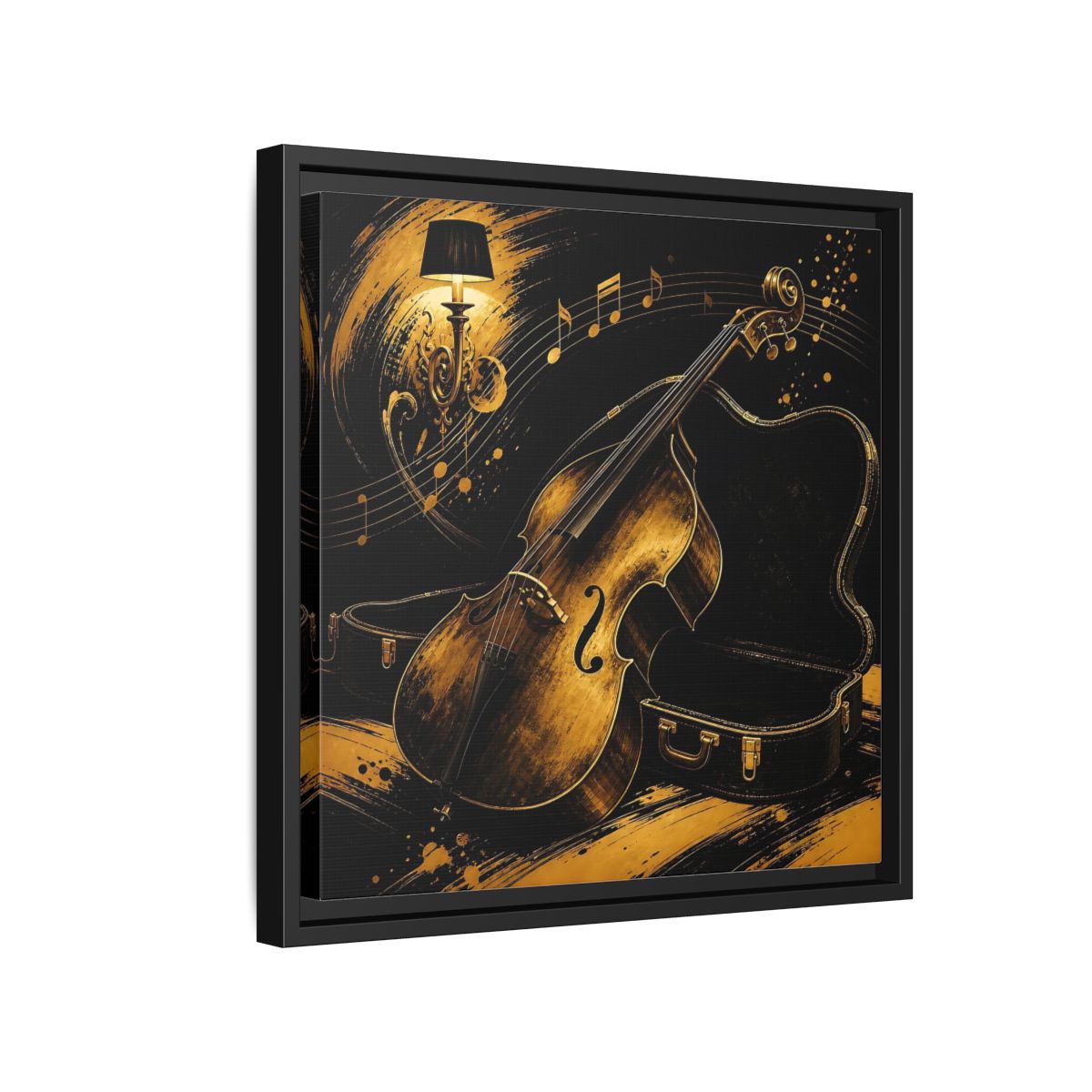 Side Mockup 15. Vintage Double Bass Gold Double Bass shown as framed canvas print