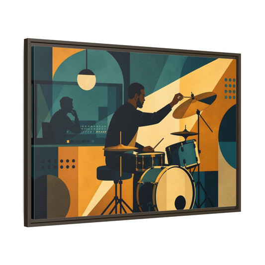 Main Mockup. Vintage Drum Session shown as framed canvas print