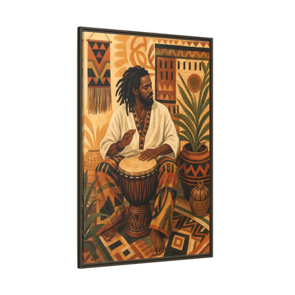 Side Mockup 8. Vintage Drummer Earthy Abstract shown as framed canvas print