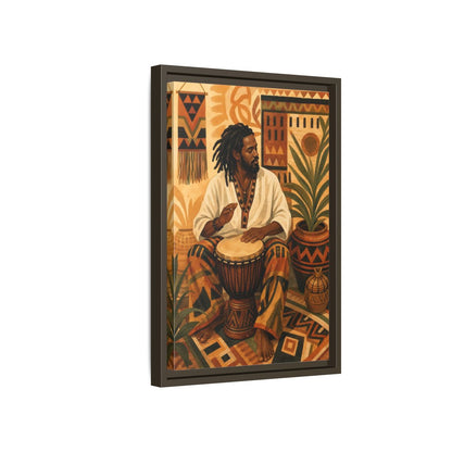 Side Mockup 5. Vintage Drummer Earthy Abstract shown as framed canvas print