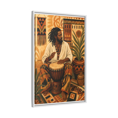 Side Mockup 10. Vintage Drummer Earthy Abstract shown as framed canvas print