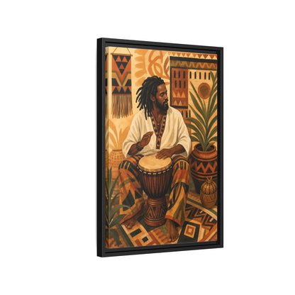 Side Mockup 3. Vintage Drummer Earthy Abstract shown as framed canvas print