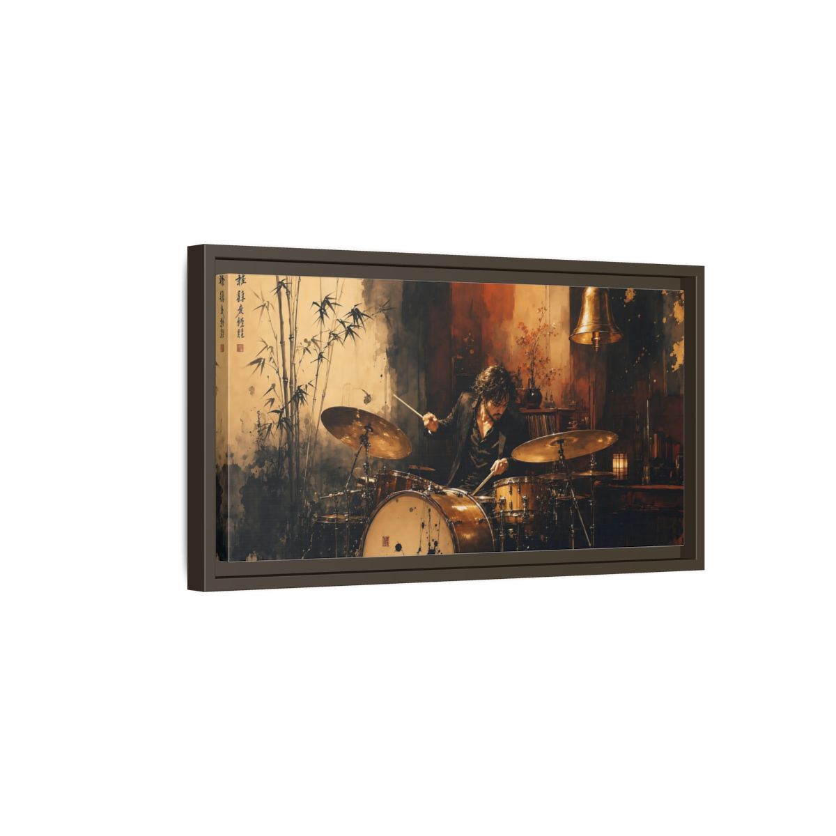 Side Mockup 7. Vintage Drummer Vintage Drummer shown as framed canvas print