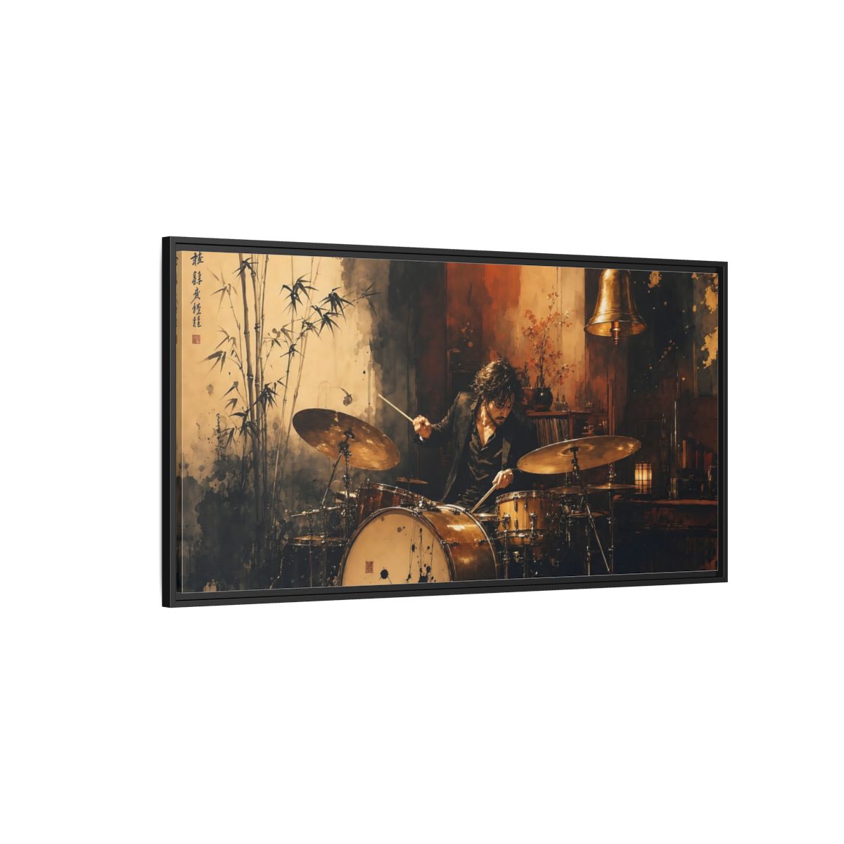 Side Mockup 5. Vintage Drummer Vintage Drummer shown as framed canvas print