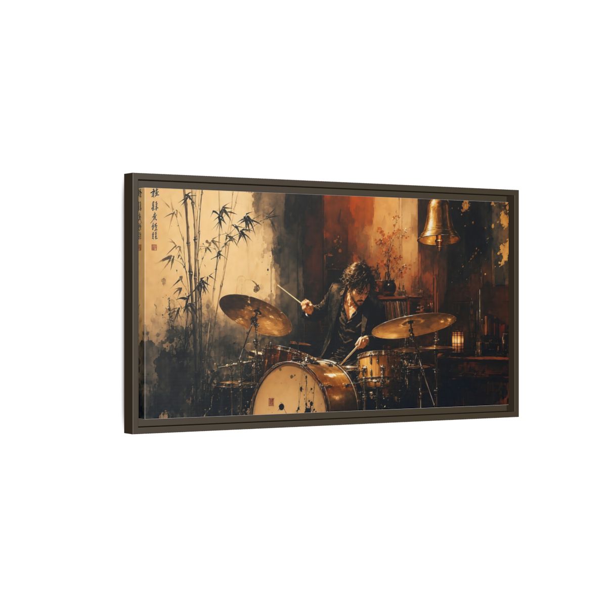 Main Mockup. Vintage Drummer Vintage Drummer shown as framed canvas print