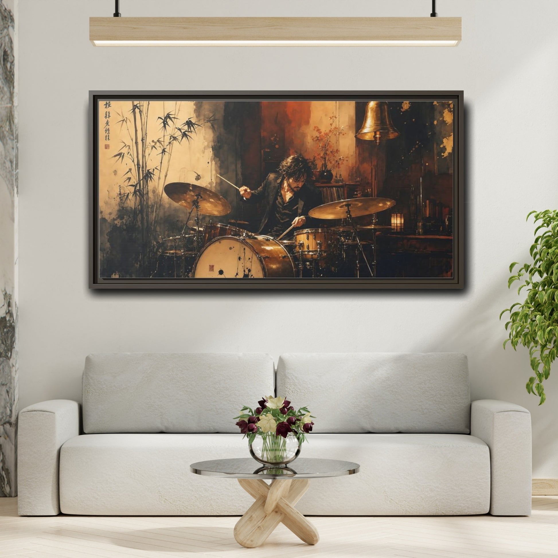 Mockup 2. Vintage Drummer Vintage Drummer shown as framed canvas print