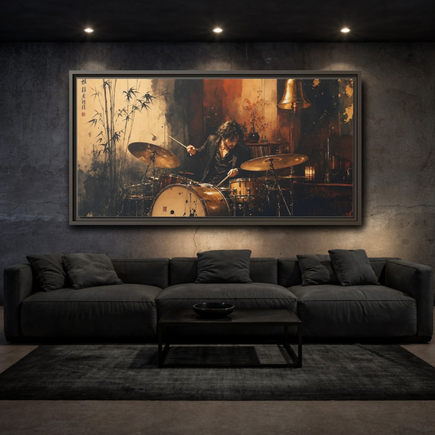 Mockup 3. Vintage Drummer Vintage Drummer shown as framed canvas print