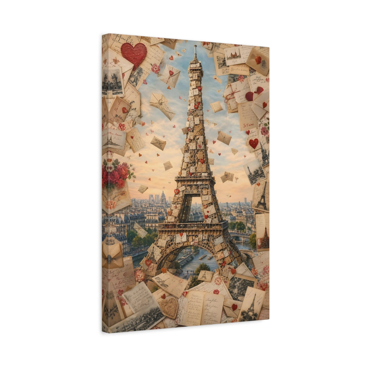 Side Mockup 3. Vintage Eiffel Tower Romantic Paris shown as stretched canvas wall art