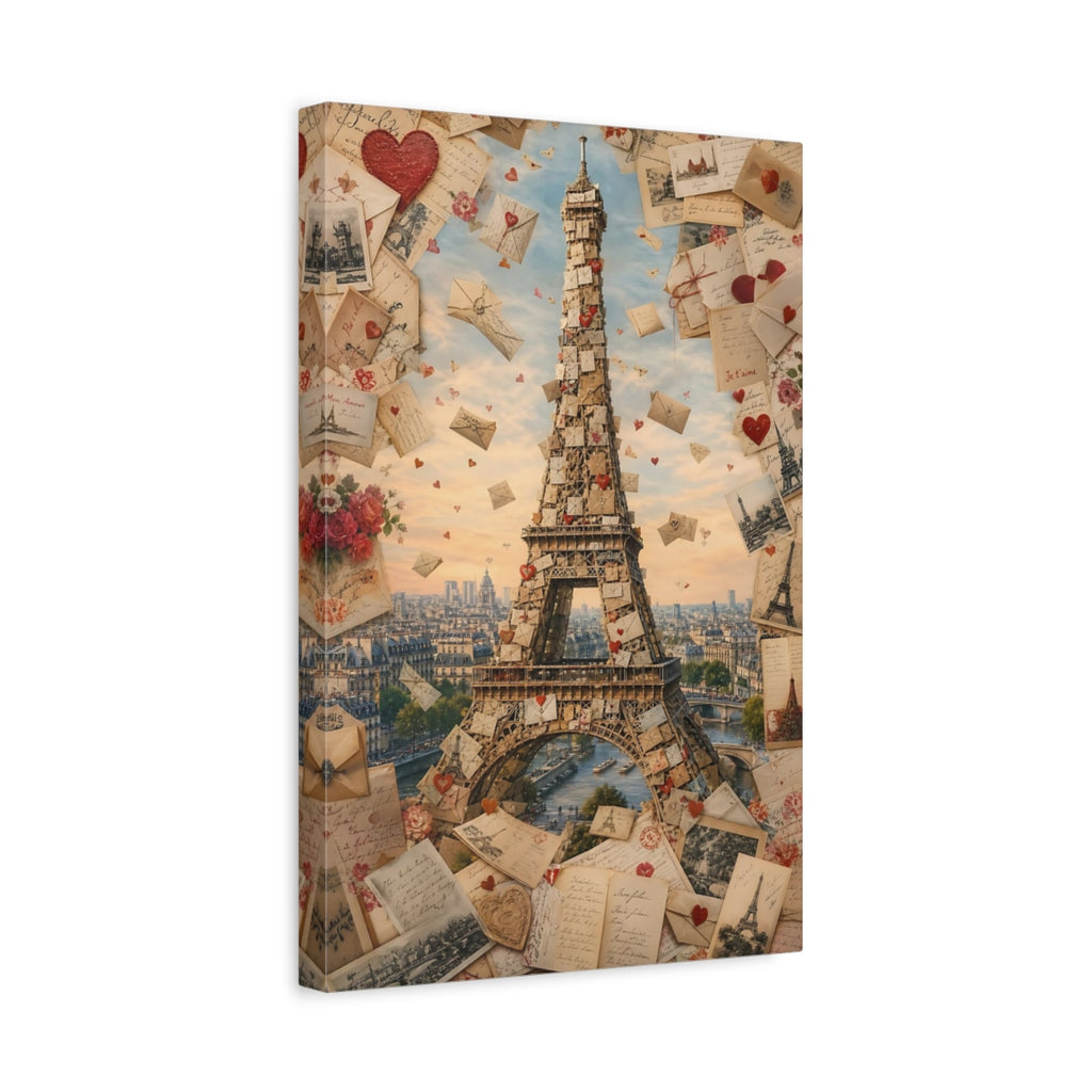 Side Mockup 4. Vintage Eiffel Tower Romantic Paris shown as stretched canvas wall art