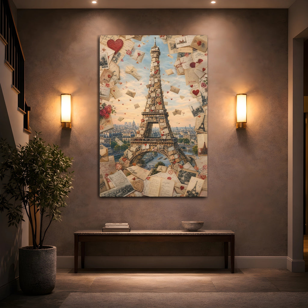 Mockup 2. Vintage Eiffel Tower Romantic Paris shown as stretched canvas wall art