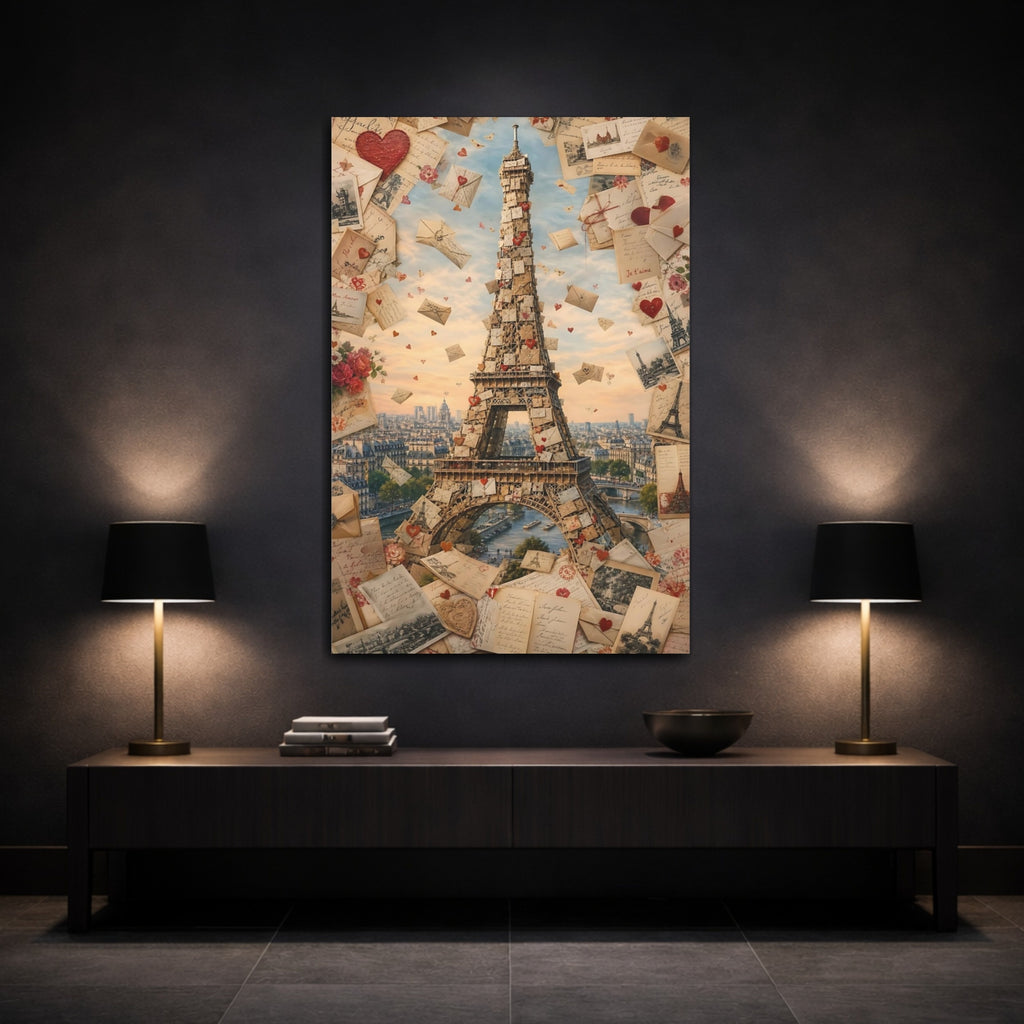 Mockup 3. Vintage Eiffel Tower Romantic Paris shown as stretched canvas wall art