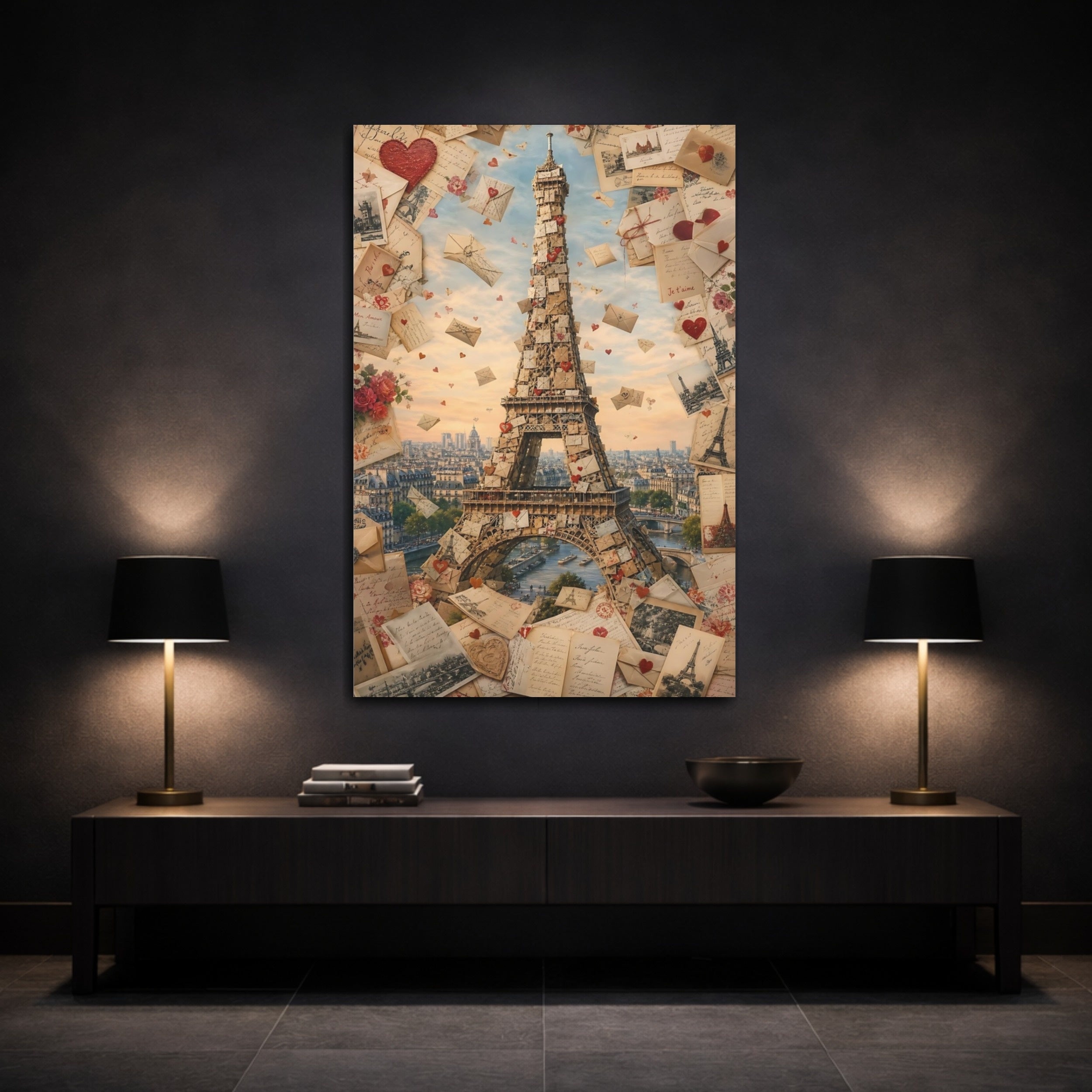 Mockup 3. Vintage Eiffel Tower Romantic Paris shown as stretched canvas wall art