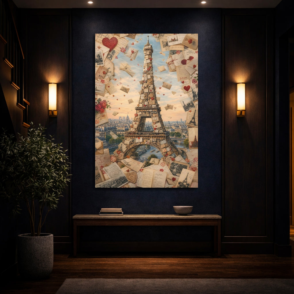 Mockup 4. Vintage Eiffel Tower Romantic Paris shown as stretched canvas wall art