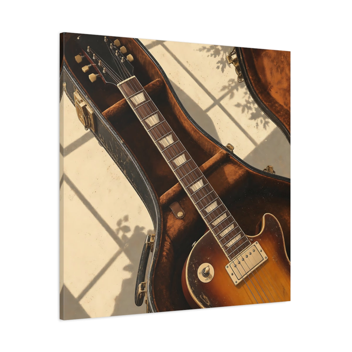 Side Mockup 1. Vintage Electric Guitar Vintage Guitar shown as canvas print
