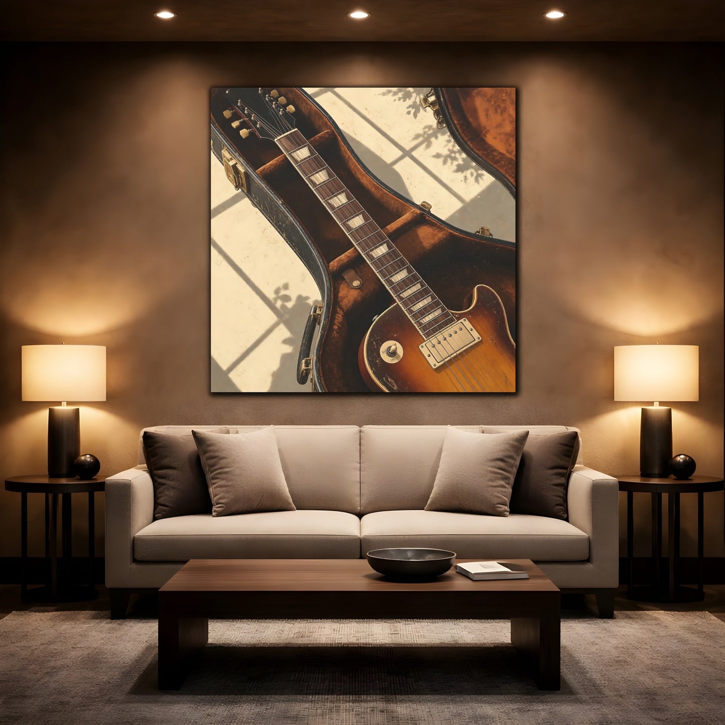 Mockup 2. Vintage Electric Guitar Vintage Guitar shown as canvas print