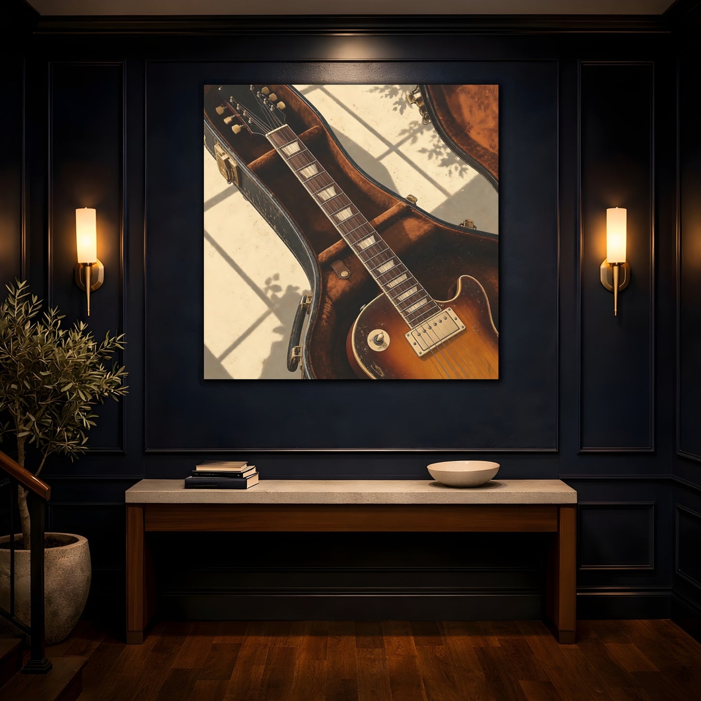 Mockup 4. Vintage Electric Guitar Vintage Guitar shown as canvas print