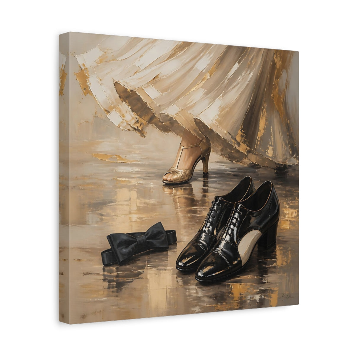 Side Mockup 7. Vintage Elegant Shoes Golden Black Elegance shown as canvas print