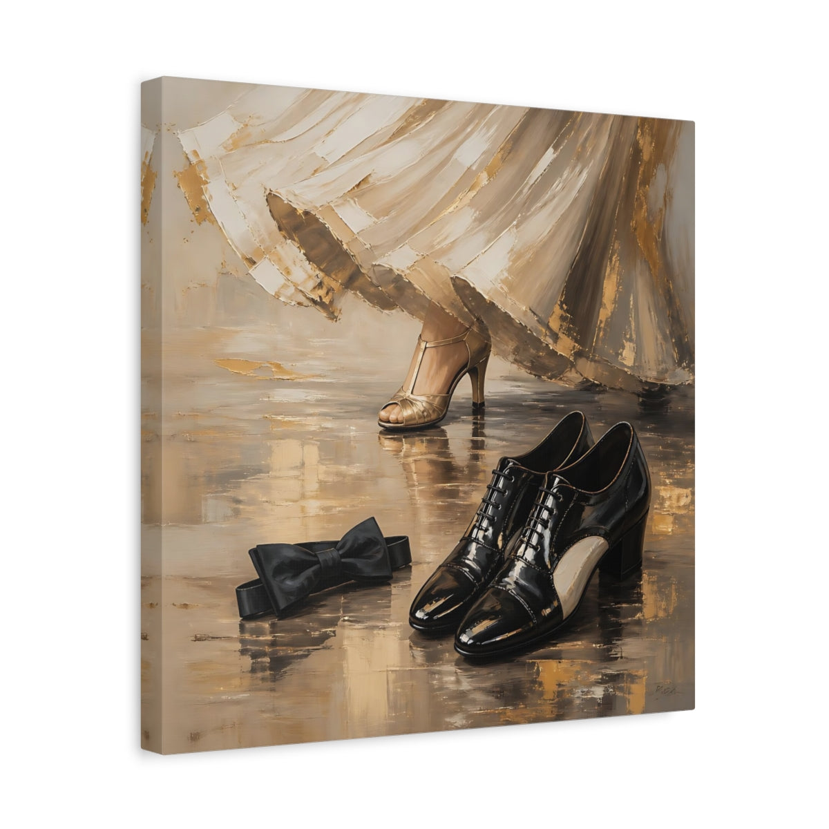 Side Mockup 6. Vintage Elegant Shoes Golden Black Elegance shown as canvas print