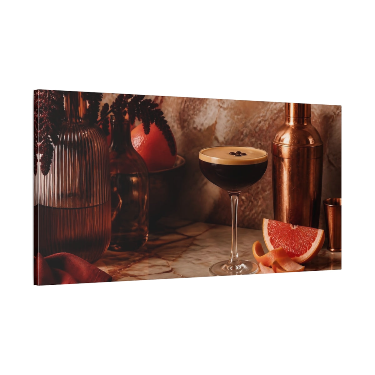 Main Mockup. Vintage Espresso Martini Brown And Orange shown as canvas print