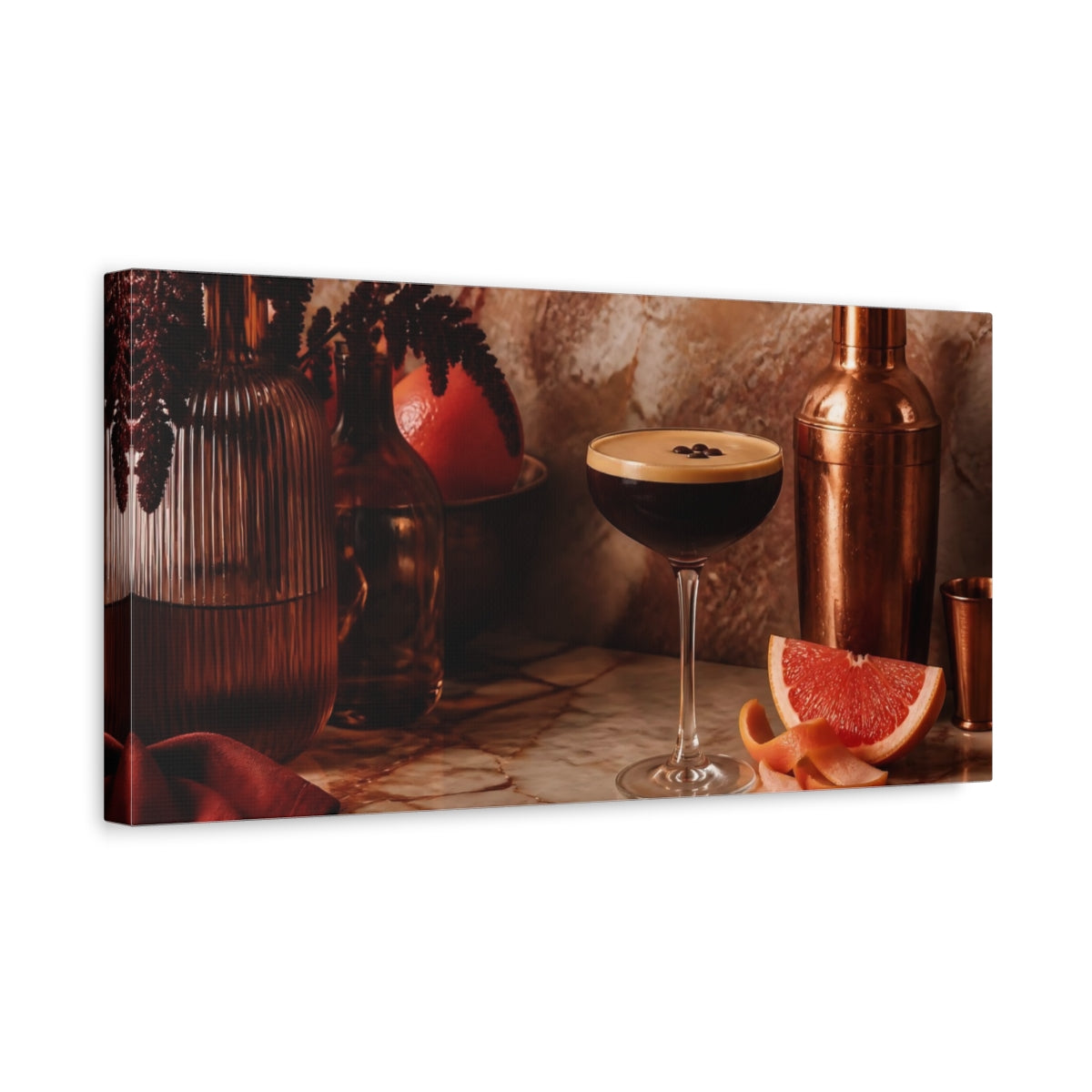 Side Mockup 3. Vintage Espresso Martini Brown And Orange shown as canvas print