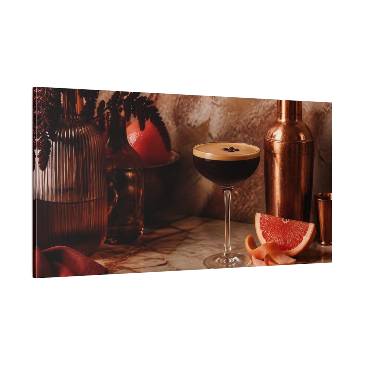 Side Mockup 2. Vintage Espresso Martini Brown And Orange shown as canvas print