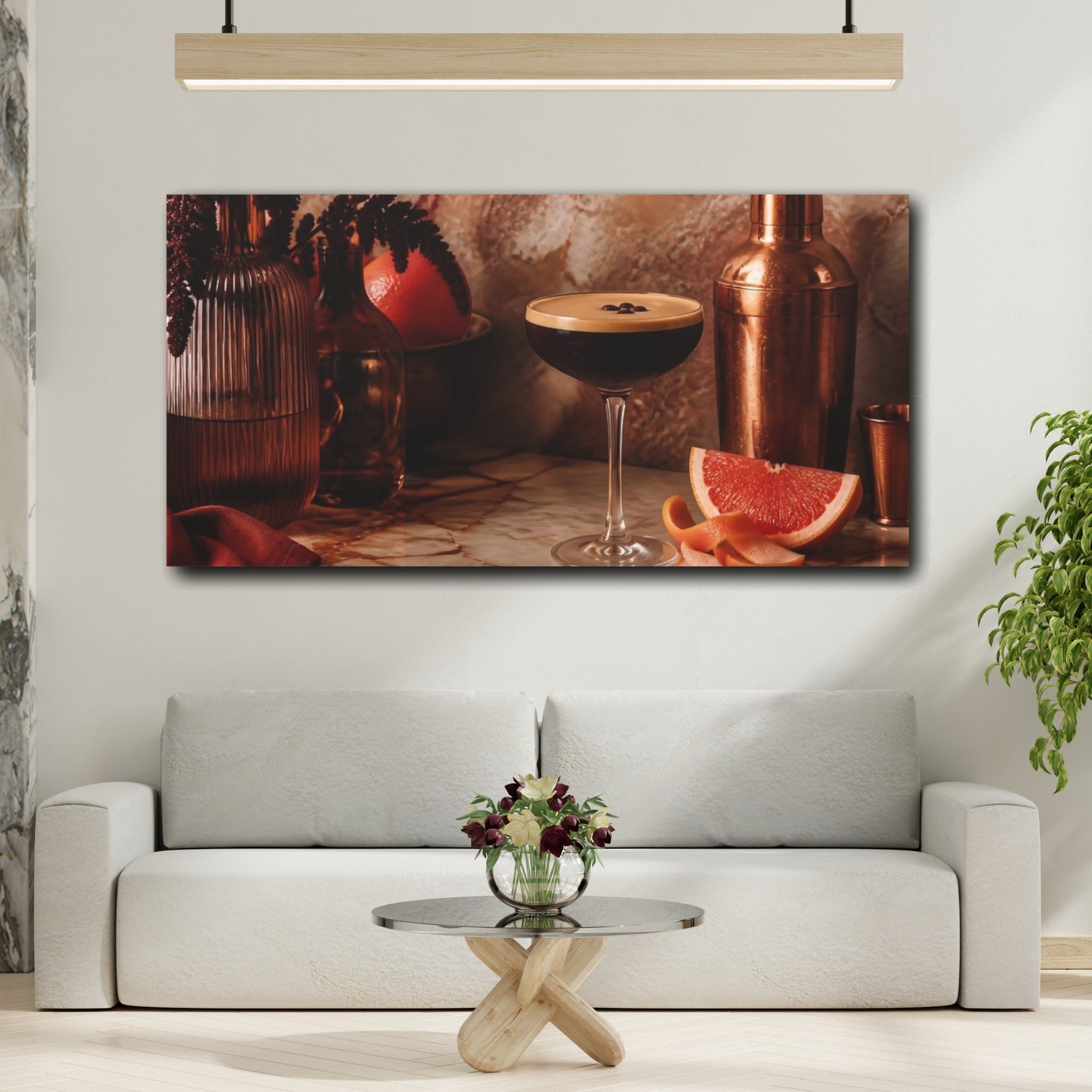 Mockup 2. Vintage Espresso Martini Brown And Orange shown as canvas print