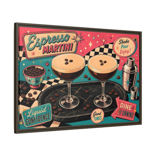 Main Mockup. Vintage Espresso Martini Espresso Martini Pink shown as stretched canvas wall art