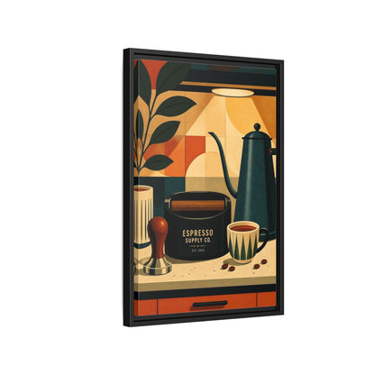 Side Mockup 3. Vintage Espresso Tools Espresso Kitchen shown as framed canvas print