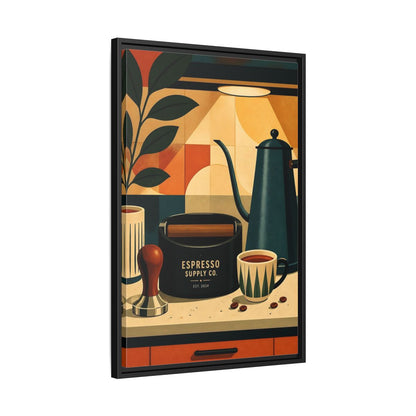 Side Mockup 14. Vintage Espresso Tools Espresso Kitchen shown as framed canvas print