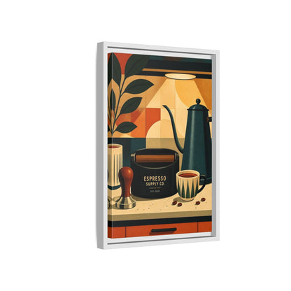 Side Mockup 4. Vintage Espresso Tools Espresso Kitchen shown as framed canvas print