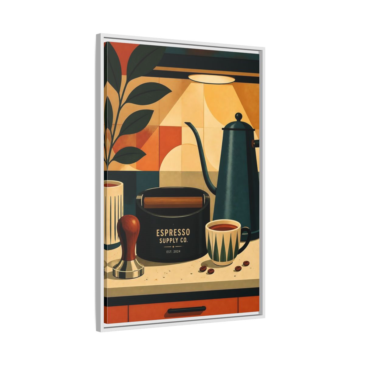 Side Mockup 9. Vintage Espresso Tools Espresso Kitchen shown as framed canvas print