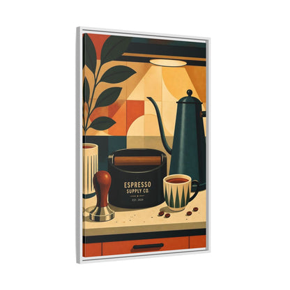 Side Mockup 9. Vintage Espresso Tools Espresso Kitchen shown as framed canvas print