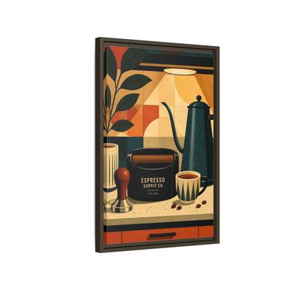 Side Mockup 2. Vintage Espresso Tools Espresso Kitchen shown as framed canvas print