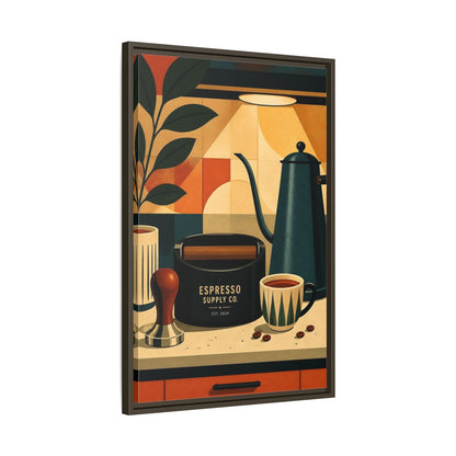 Side Mockup 11. Vintage Espresso Tools Espresso Kitchen shown as framed canvas print
