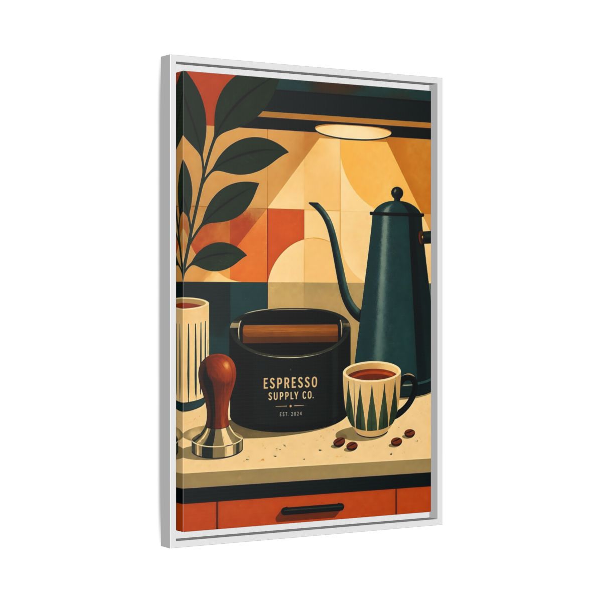 Side Mockup 10. Vintage Espresso Tools Espresso Kitchen shown as framed canvas print