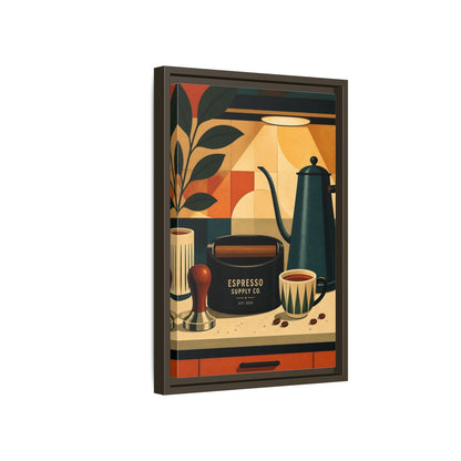 Side Mockup 5. Vintage Espresso Tools Espresso Kitchen shown as framed canvas print