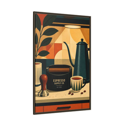 Side Mockup 8. Vintage Espresso Tools Espresso Kitchen shown as framed canvas print
