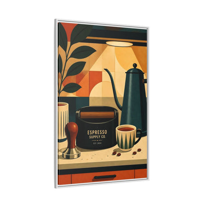 Side Mockup 7. Vintage Espresso Tools Espresso Kitchen shown as framed canvas print