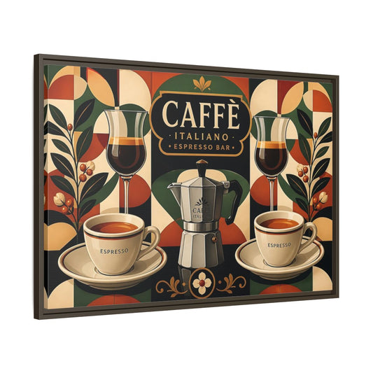 Main Mockup. Vintage Espresso Vintage Espresso Bar shown as stretched canvas wall art