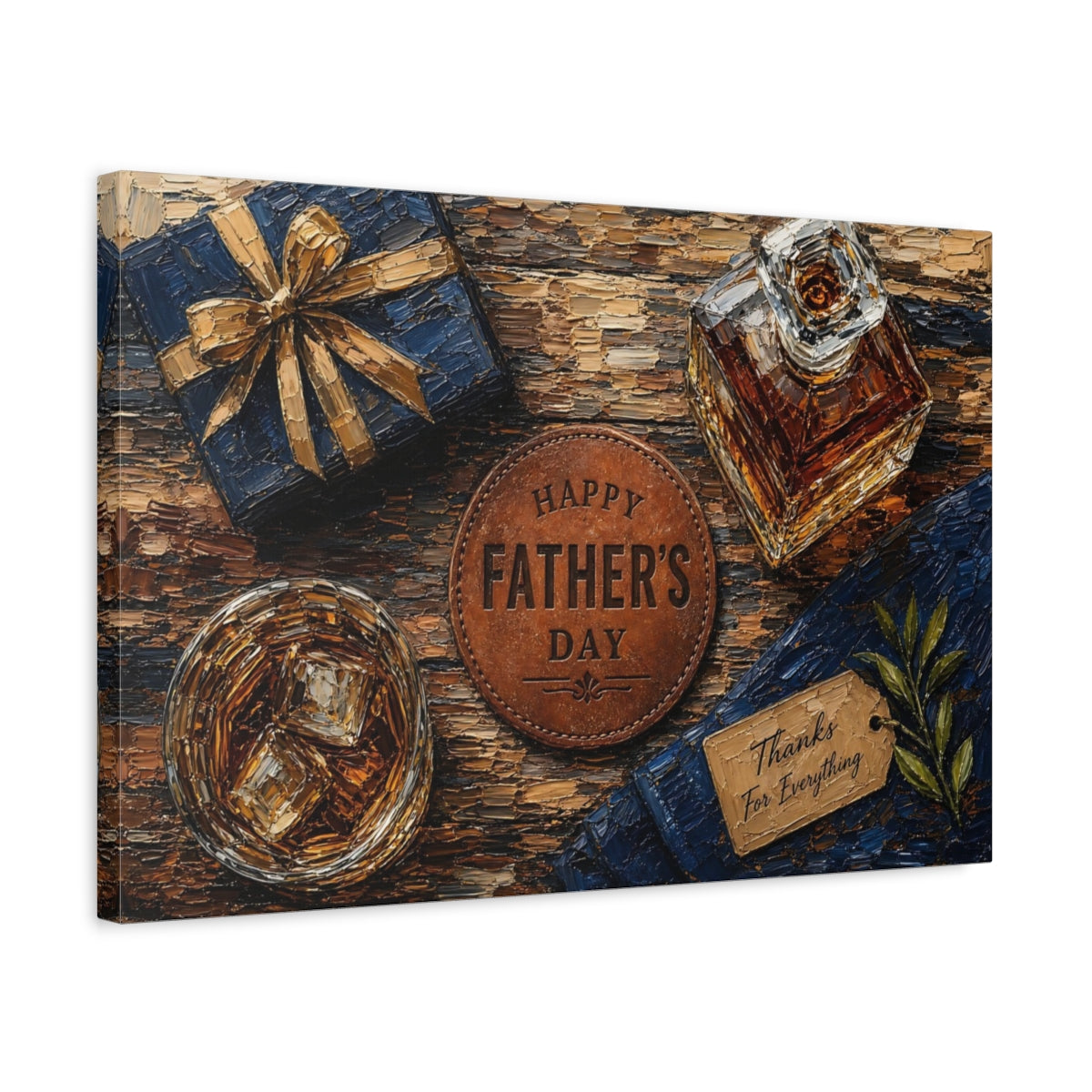 Side Mockup 3. Vintage Father'S Day Brown And Gold shown as stretched canvas wall art