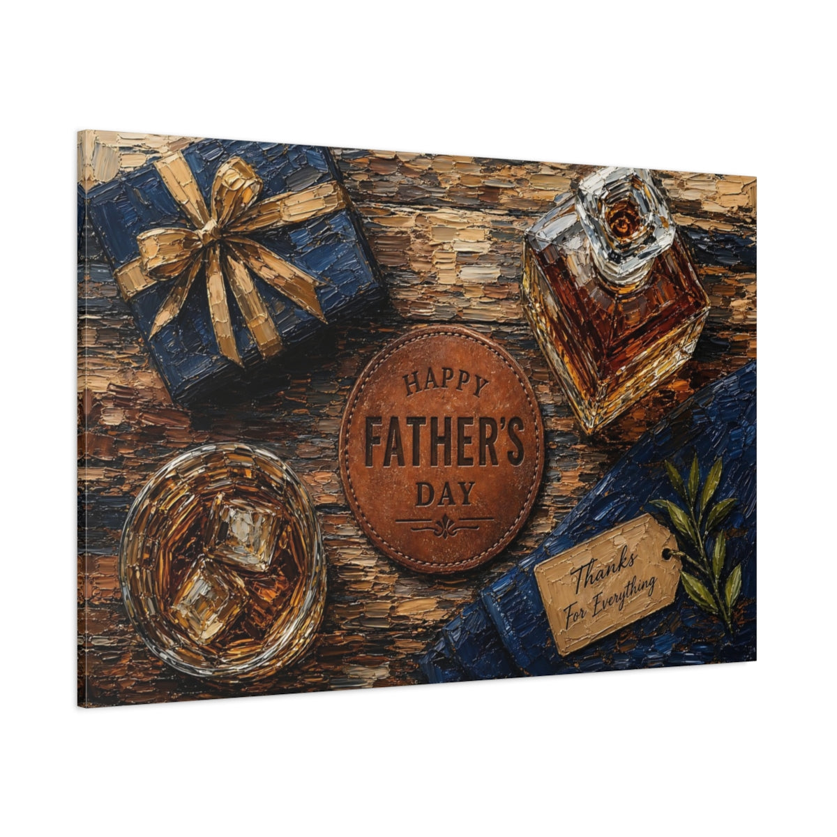 Side Mockup 1. Vintage Father'S Day Brown And Gold shown as stretched canvas wall art