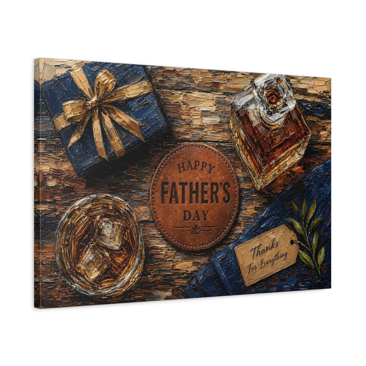 Side Mockup 2. Vintage Father'S Day Brown And Gold shown as stretched canvas wall art